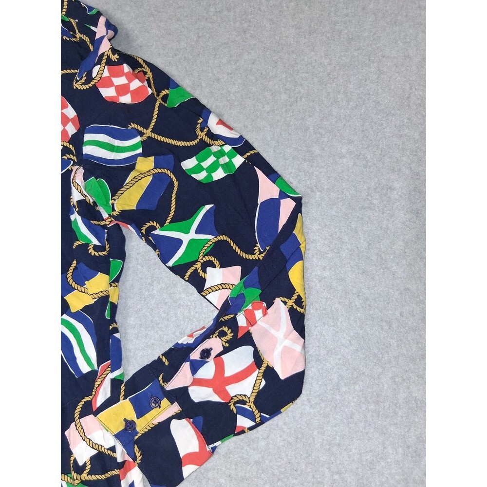 Crown & Ivy Nautical Flag Long Sleeve Blouse Size L Multicolor Coastal Tie Neck - Picture 4 of 10